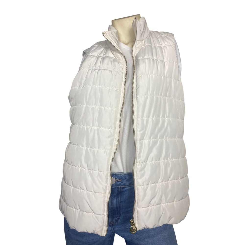 Michael Kors Womens White Quilted Puffer Vest Full Zip Size Large L